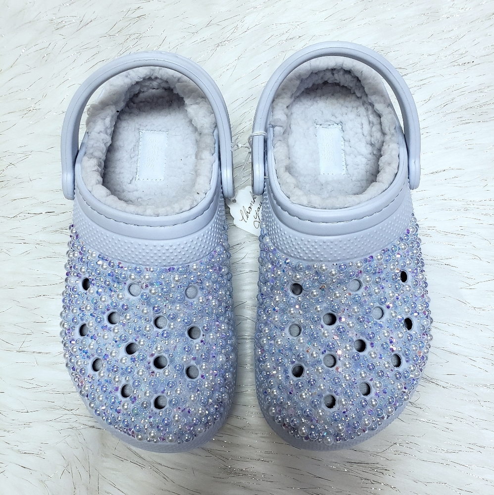Bedazzled Powder Blue Fleece Lined Crocs